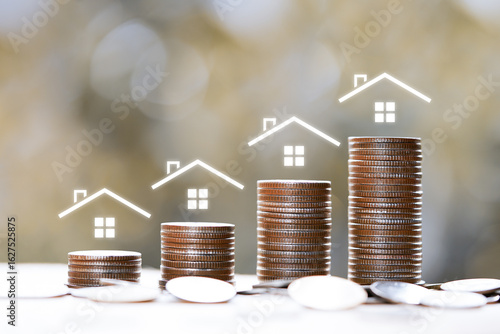 rising stacked coins with house icon