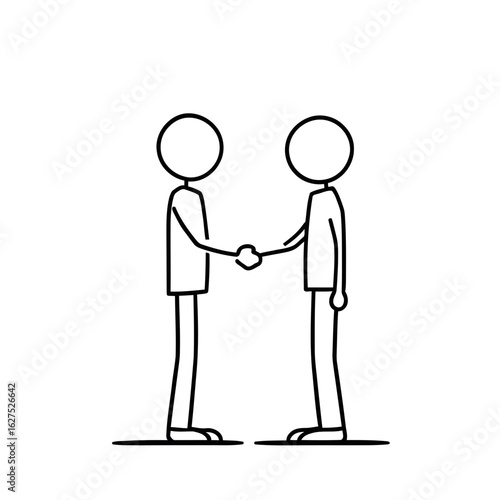 Businessman and woman in suits shaking hands in a cartoon-style illustration symbolizing teamwork and success