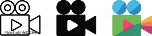 Three modern video camera icons for creative content creation