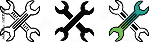 Wrenches crossed represent tools, service, repair, and industry