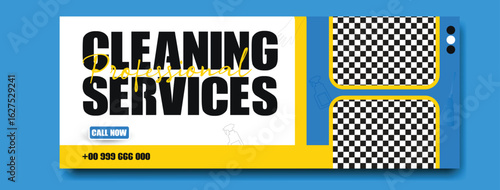 Professional cleaning services business advertisement with sparkling results and happy clients