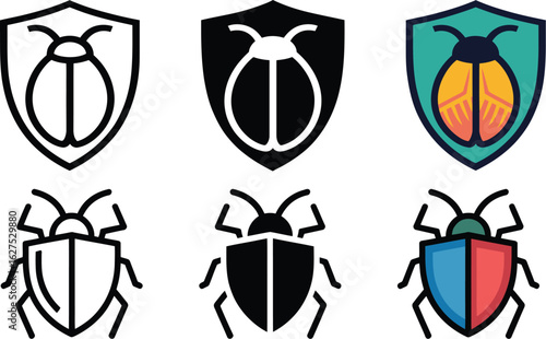 Cybersecurity bug icons for software protection and antivirus