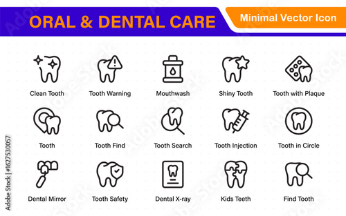 Oral and Dental care icon set. Containing tooth, dentist, toothpaste, toothbrush, teeth, implant and dentistry icons. Solid icon collection.