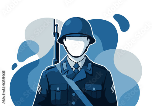 Illustration of a faceless soldier in a historic military uniform, symbolizing honor, courage, and remembrance for veterans.