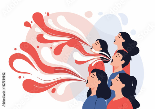 Vector illustration of a crowd of people shouting together. Concept of public announcement, protest, and collective voice.