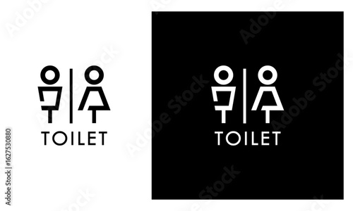 Black and white icon of a toilet man and woman, flat outline vector design