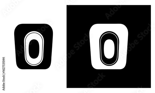 Simple flat vector icon of a squat toilet, black and white color scheme, top-down view