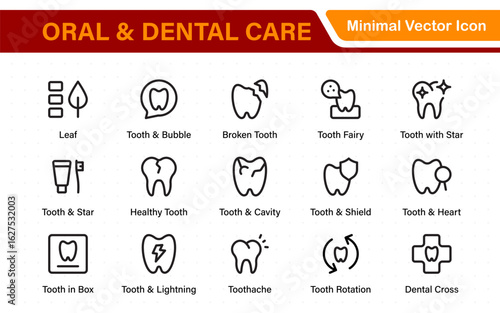 Oral and Dental care icon set. Containing tooth, dentist, toothpaste, toothbrush, teeth, implant and dentistry icons. Solid icon collection.