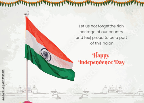 15 August, Happy Independence Day with Illustration