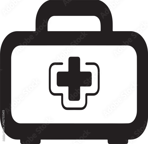 First Aid Kit Icon: A bold, minimalist illustration of a first aid kit, symbolizing emergency medical care and safety, perfect for health and wellness materials.