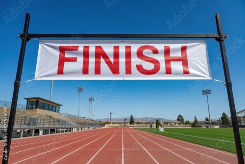 Finish line banner running track competition race athletics