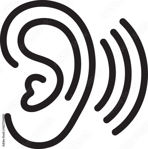 Ear with Sound Waves: A minimalist icon depicts an ear with sound waves emitting, representing the sense of hearing and auditory perception. 