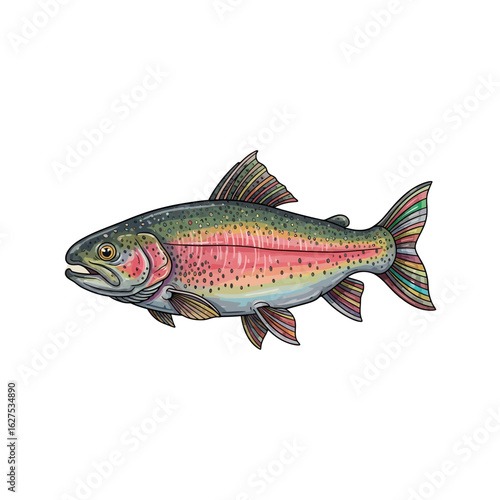 Detailed rainbow trout fish illustration. Vector drawing for fishing and seafood design.