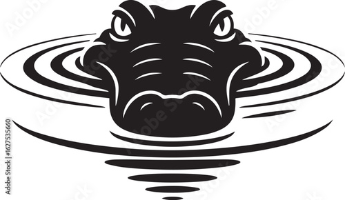 Black and white silhouette vector of an alligator head emerging from water