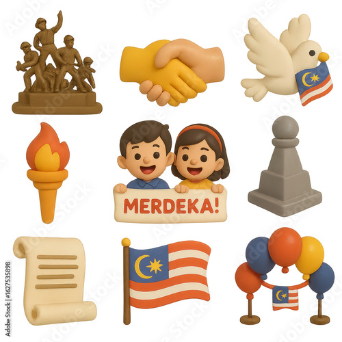 Malaysia Independence Day Clay Art Icons