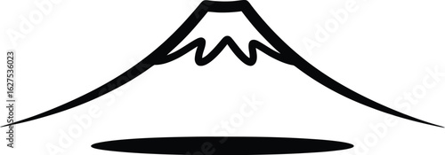 Minimalist Mount Fuji illustration showcases the iconic Japanese volcano with a simple black outline and shadow, perfect for travel, culture, and design projects.