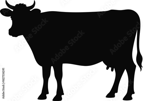 A striking silhouette showcases a cow, perfect for agricultural themes, dairy industry visuals, or farm-related designs, offering a clean and impactful graphic element.
