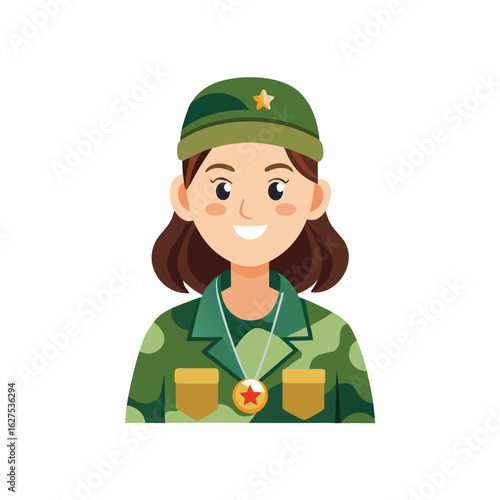 "Smiling Female Soldier: Symbol of Bravery and Service"


