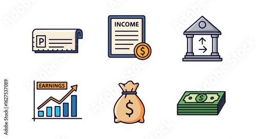 Financial and banking icons money income earnings and investment concepts