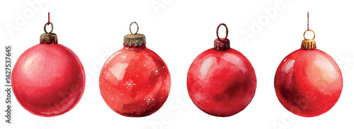 Watercolor set of red Christmas balls png. Christmas decorations in the form of red balls for the Christmas tree, Christmas and New Year decor. Clipart for winter, Christmas and New Year cards.