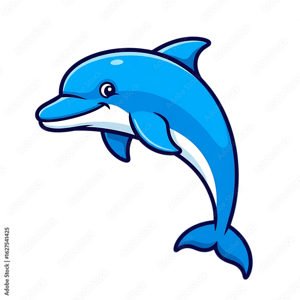 Obraz premium 3d Cute blue dolphin jumping out of water isolated on transparent background