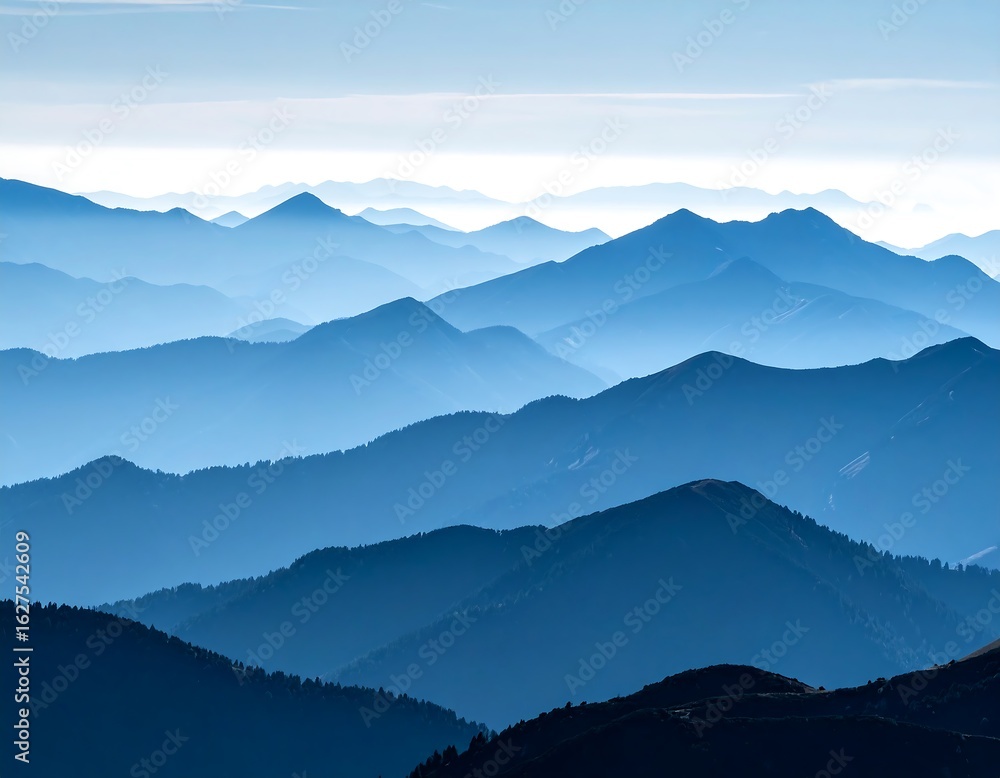 Fototapeta premium Vast mountain range in soft blue tones