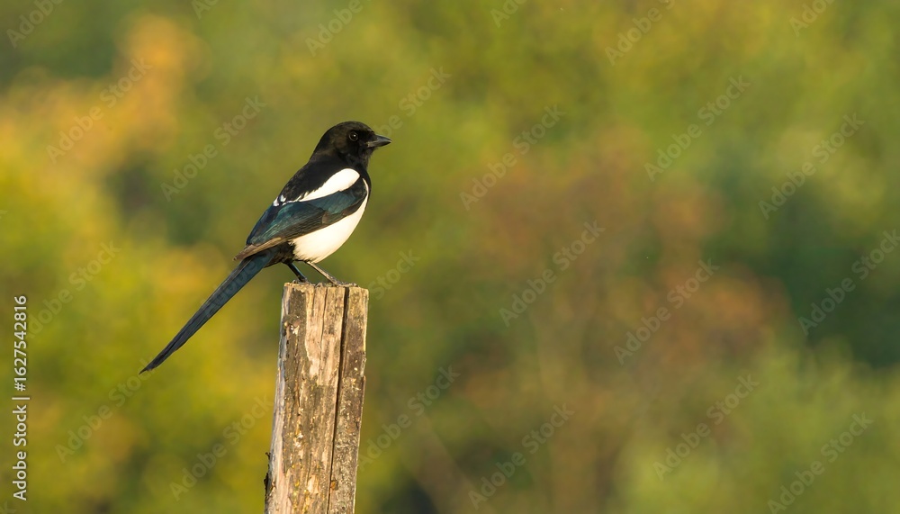 Obraz premium Black and white bird on a post