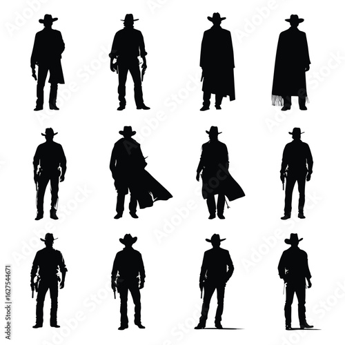 vector illustration of cowboy silhouette set, Black & White silhouette set