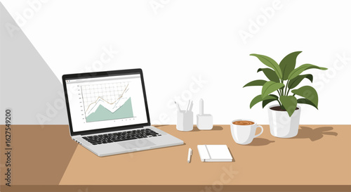 Wallpaper Mural Modern workspace with financial growth chart, laptop, coffee and plant showcasing productivity and success in business and investment strategies Torontodigital.ca
