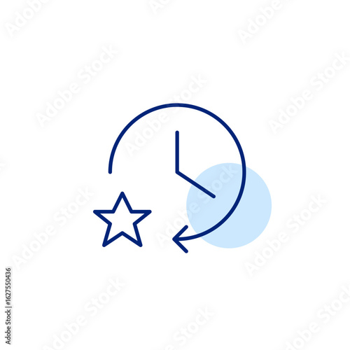 Clock with an arrow and a star, symbolizing time-related excellence, featured scheduling, or standout timing features. Pixel perfect, editable stroke vector icon