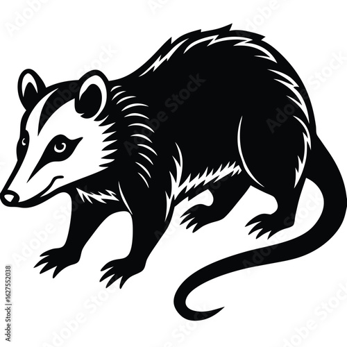 Black and white vector illustration of a badger animal wildlife