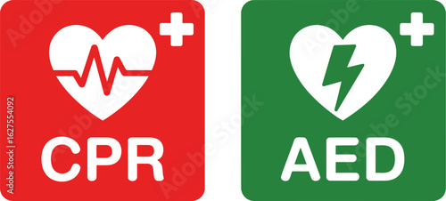 Cpr and aed signs emergency first aid healthcare medical safety