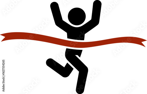 Runner crossing finish line vector icon success celebration