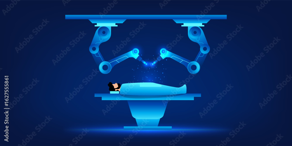Fototapeta premium An advanced robotic surgical system assisting doctors in a high-tech operating room. precision medicine, and modern medical innovation for faster recovery and improved patient outcomes