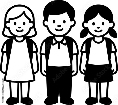 Group of Students Icon – Boy and Girl Trio Vector
