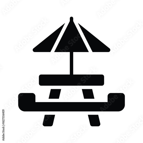 A modern glyph icon of picnic table setup