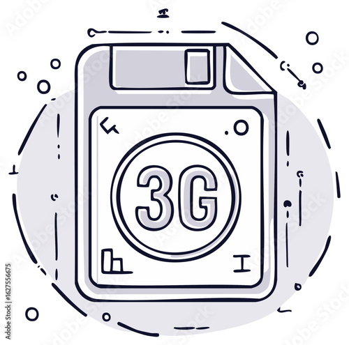 Vintage Floppy Disk Bearing 3G Symbol Merging Past and Present Communication Tech