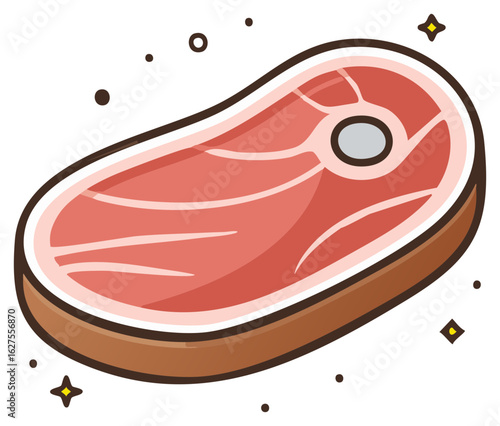 Raw Beef Steak Icon with Marbling and Bone