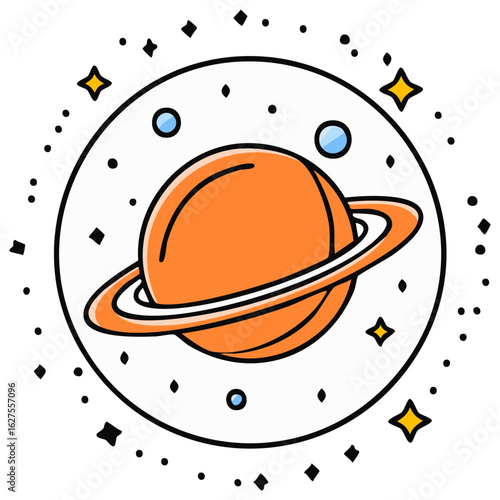 Vibrant Ringed Planet Illustration with Stars and Planets in Cosmic Space