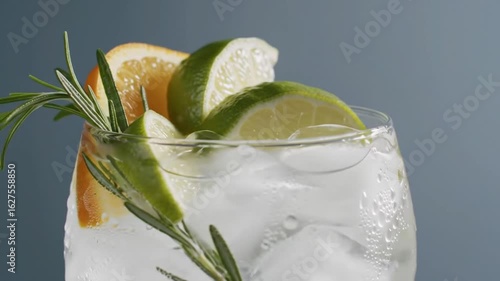 Refreshing Gin and Tonic Cocktail with Citrus Garnish and Rosemary Sprig