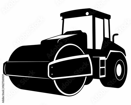 Road Roller Construction Vehicle Black and White Drawing