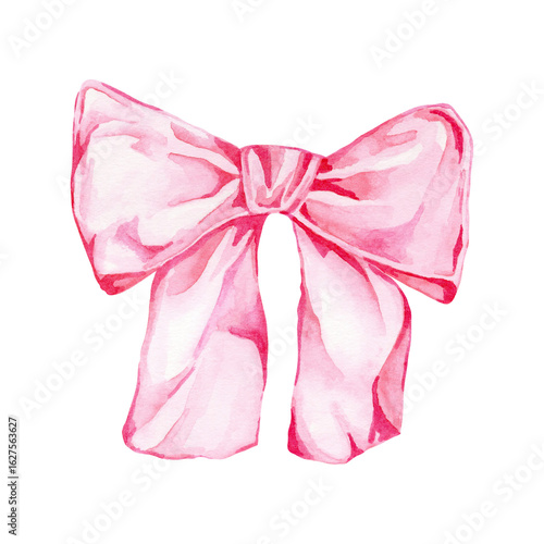 Pink bow with short tails created as a watercolor illustration. Suitable for birthday packaging, gift tag design, cosmetic branding, digital planners, and girly-themed printable stationery sets