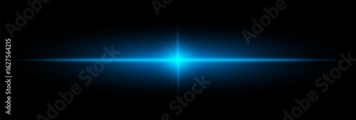 Bright horizontal flare with sharp beams and soft glow, ideal for digital overlays, backgrounds, decorative effects, and visual highlights.