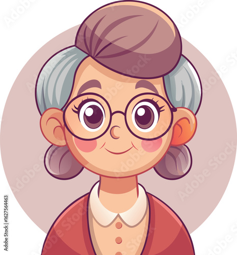 Wallpaper Mural Cute cartoon portrait of a smiling elderly woman with glasses Torontodigital.ca
