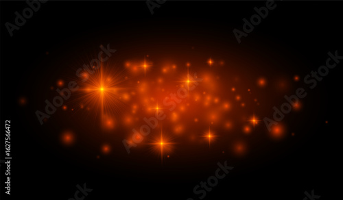 Multiple star-shaped flares and soft light particles for creating overlays, festive backgrounds, and graphic design projects.