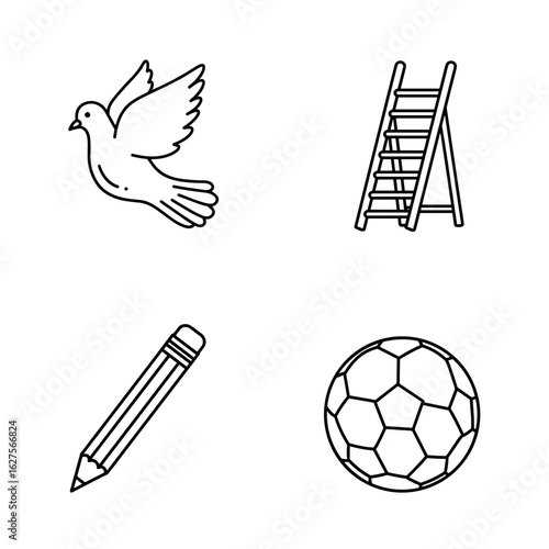 Collection of Women's Day-themed icons, including Dove, Ladder, Pencil, Soccer ball