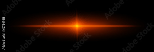 Bright horizontal flare with sharp beams and soft glow, ideal for digital overlays, backgrounds, decorative effects, and visual highlights.