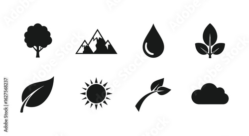 Nature icons set black design elements isolated white background