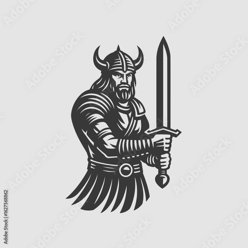 Wallpaper Mural Detailed Illustration Viking Warrior with Sword in Monochrome Illustration Torontodigital.ca