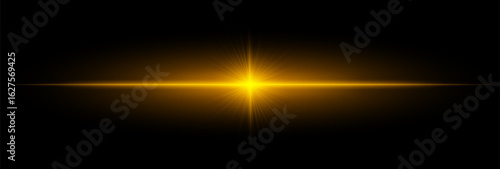 Bright horizontal flare with sharp beams and soft glow, ideal for digital overlays, backgrounds, decorative effects, and visual highlights.